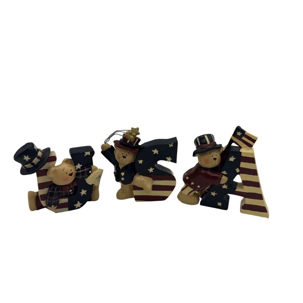 Terry's Village Set Of 3 Resin Patriotic Uncle Sam USA Figurine Bears July 4th